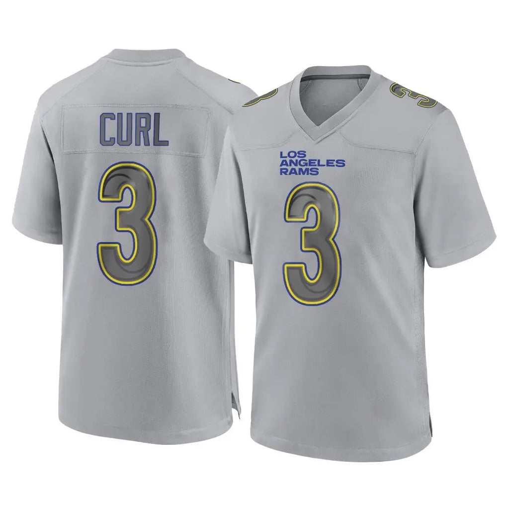 Rebec LA.Rams #3 Kam Curl Player Gray Atmosphere Fashion Home Game Stitched Jerseys