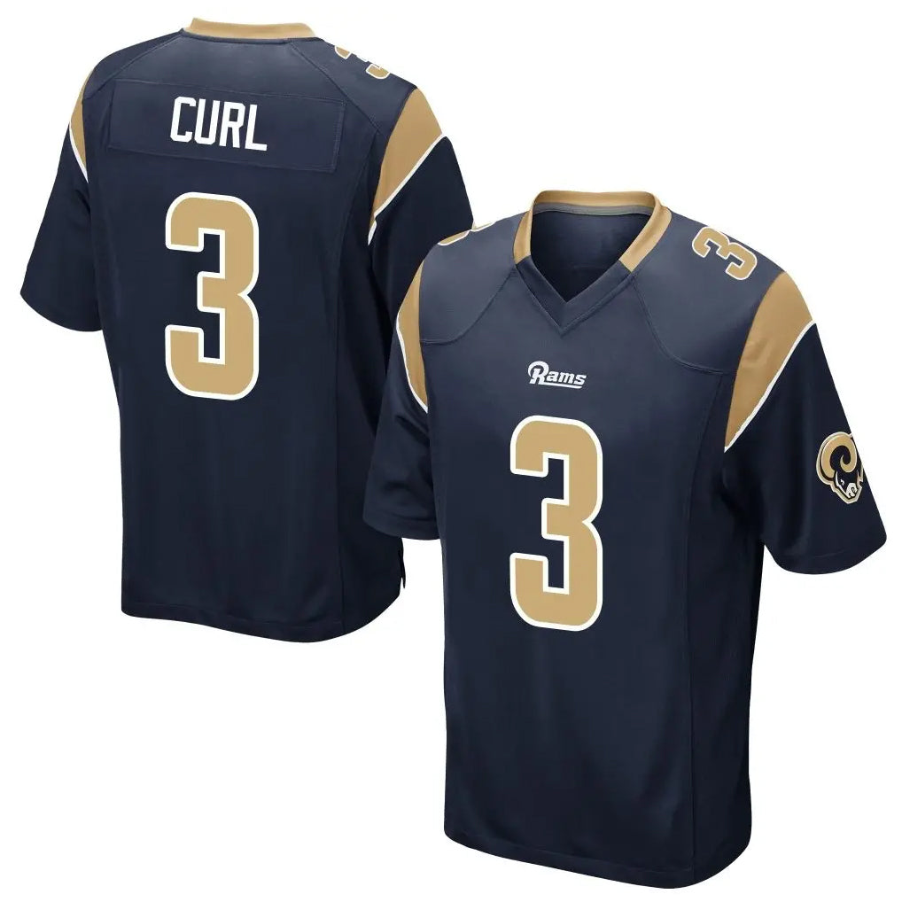 Rebec LA.Rams #3 Kam Curl Player Navy Home Game Stitched Jerseys