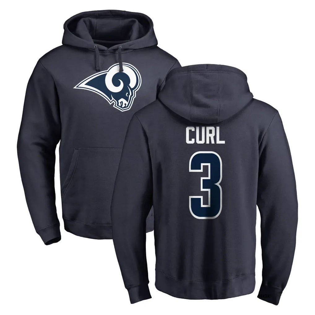 Rebec LA.Rams #3 Kam Curl Player Navy Pullover Hoodie Limited Game Stitched Jerseys