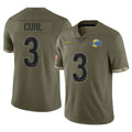 Rebec LA.Rams #3 Kam Curl Player Olive Salute To Service Limited Stitched Jerseys