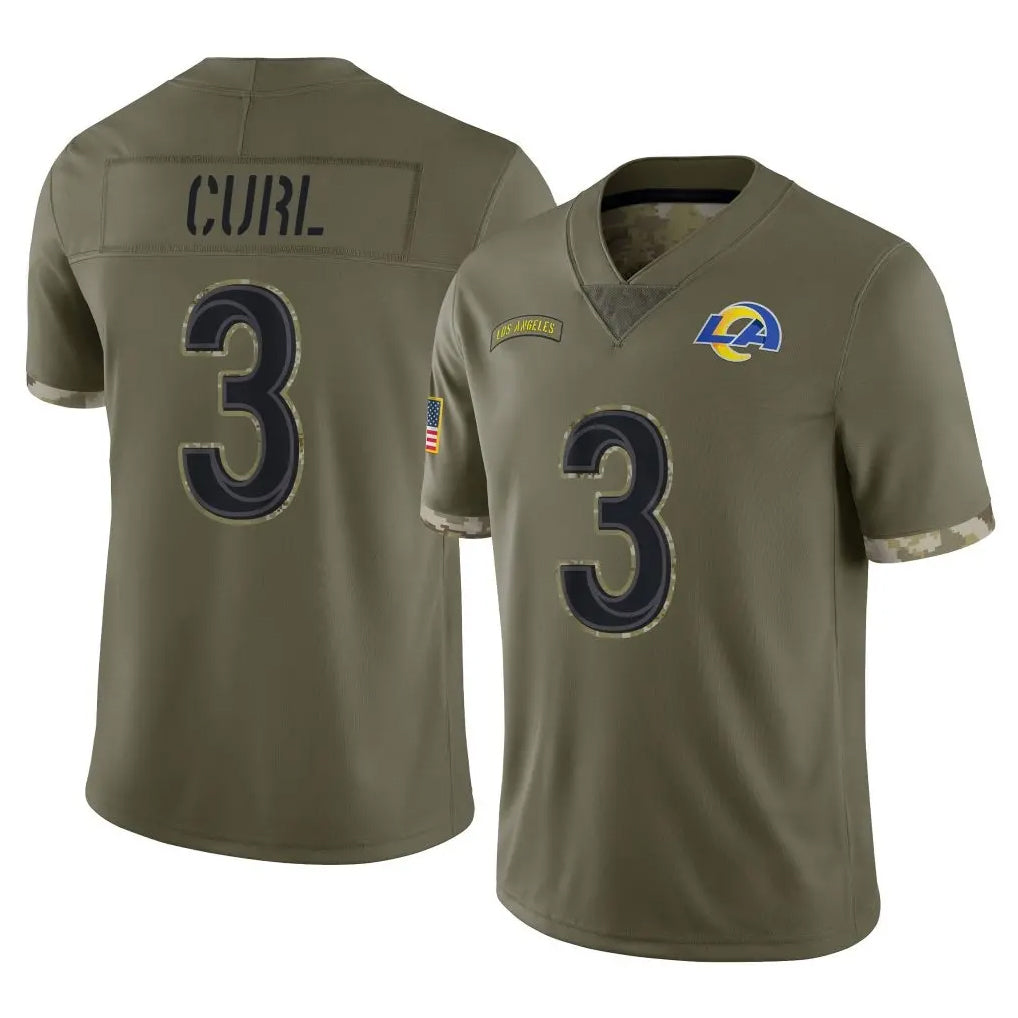 Rebec LA.Rams #3 Kam Curl Player Olive Salute To Service Limited Stitched Jerseys