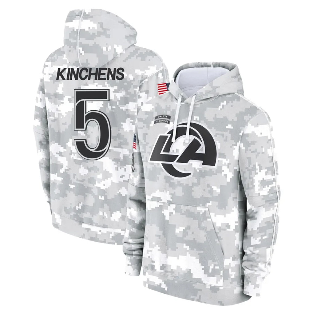 Rebec LA.Rams #5 Kamren Kinchens Player Arctic Camo Salute to Service Hoodies Limited Game Stitched Jerseys