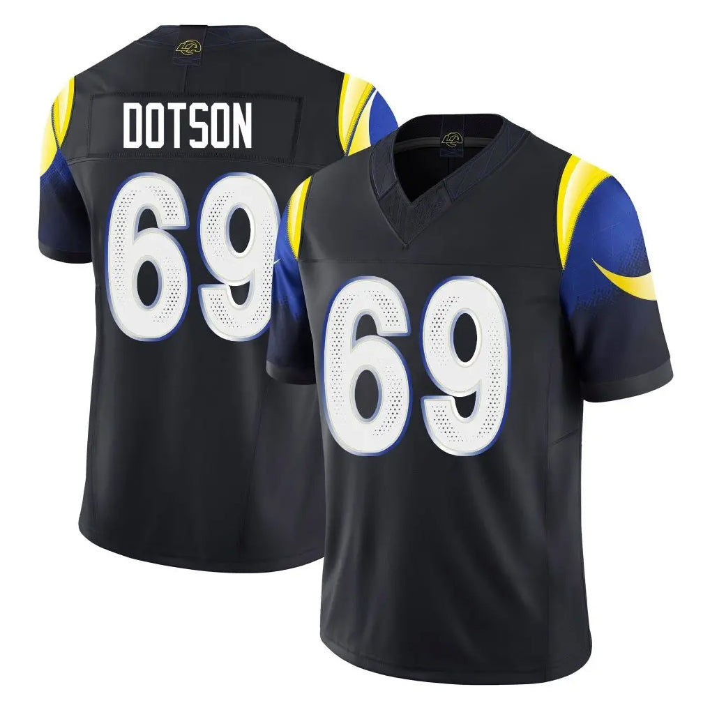 Rebec LA.Rams #69 Kevin Dotson Player Black Midnight Rivalries Collection Limited Home Game Stitched Jerseys