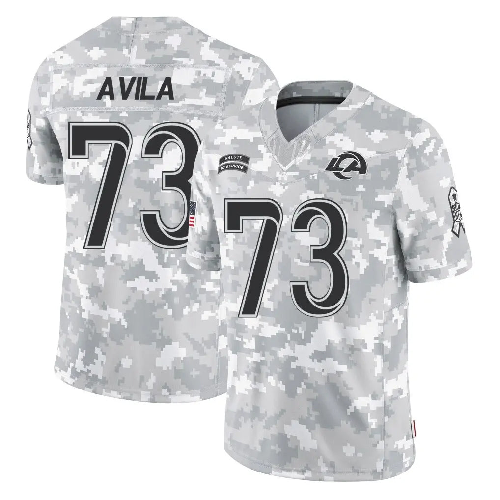 Rebec LA.Rams #73 Steve Avila Player Arctic Camo Salute to Service Hoodies Limited Game Stitched Jerseys