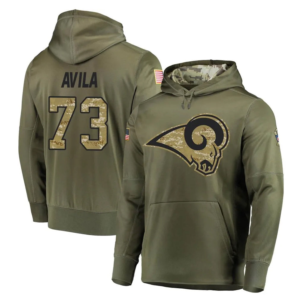 Rebec LA.Rams #73 Steve Avila Player Olive Salute to Service Pullover Hoodies Home Game Stitched Jerseys