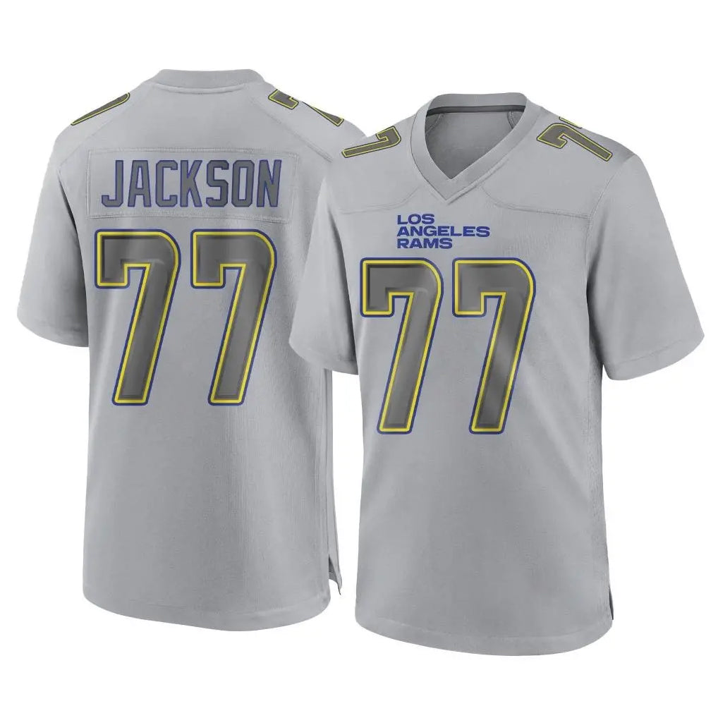 Rebec LA.Rams #77 Alaric Jackson Player Gray Atmosphere Fashion Home Game Stitched Jerseys