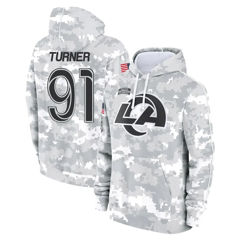 Rebec LA.Rams #91 Kobie Turner Player Arctic Camo Salute to Service Hoodies Limited Game Stitched Jerseys