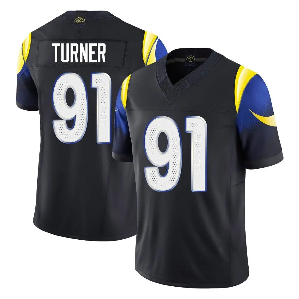 Rebec LA.Rams #91 Kobie Turner Player Black Midnight Rivalries Collection Limited Home Game Stitched Jerseys