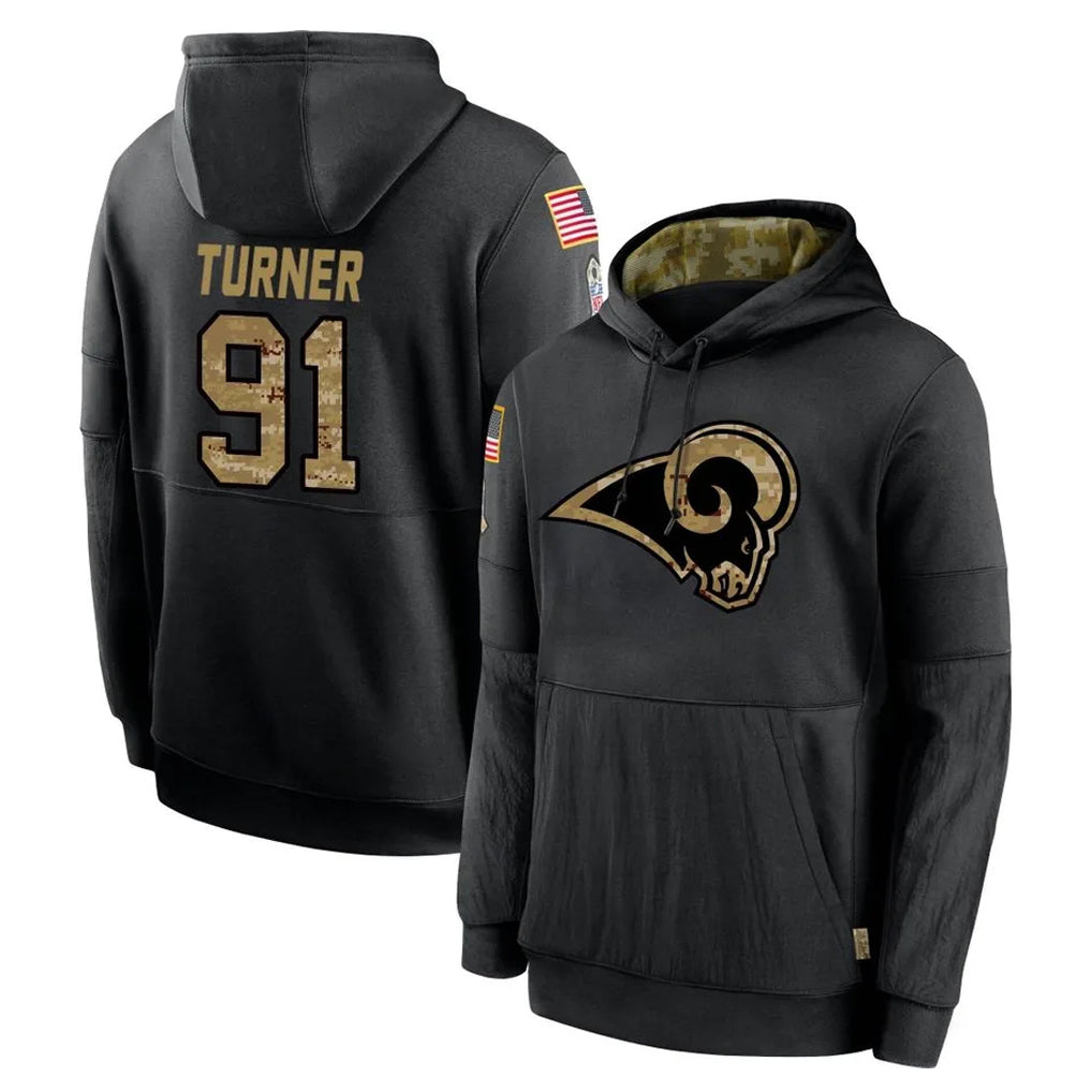 Rebec LA.Rams #91 Kobie Turner Player Black Salute to Service Hoodies Limited Game Stitched Jerseys