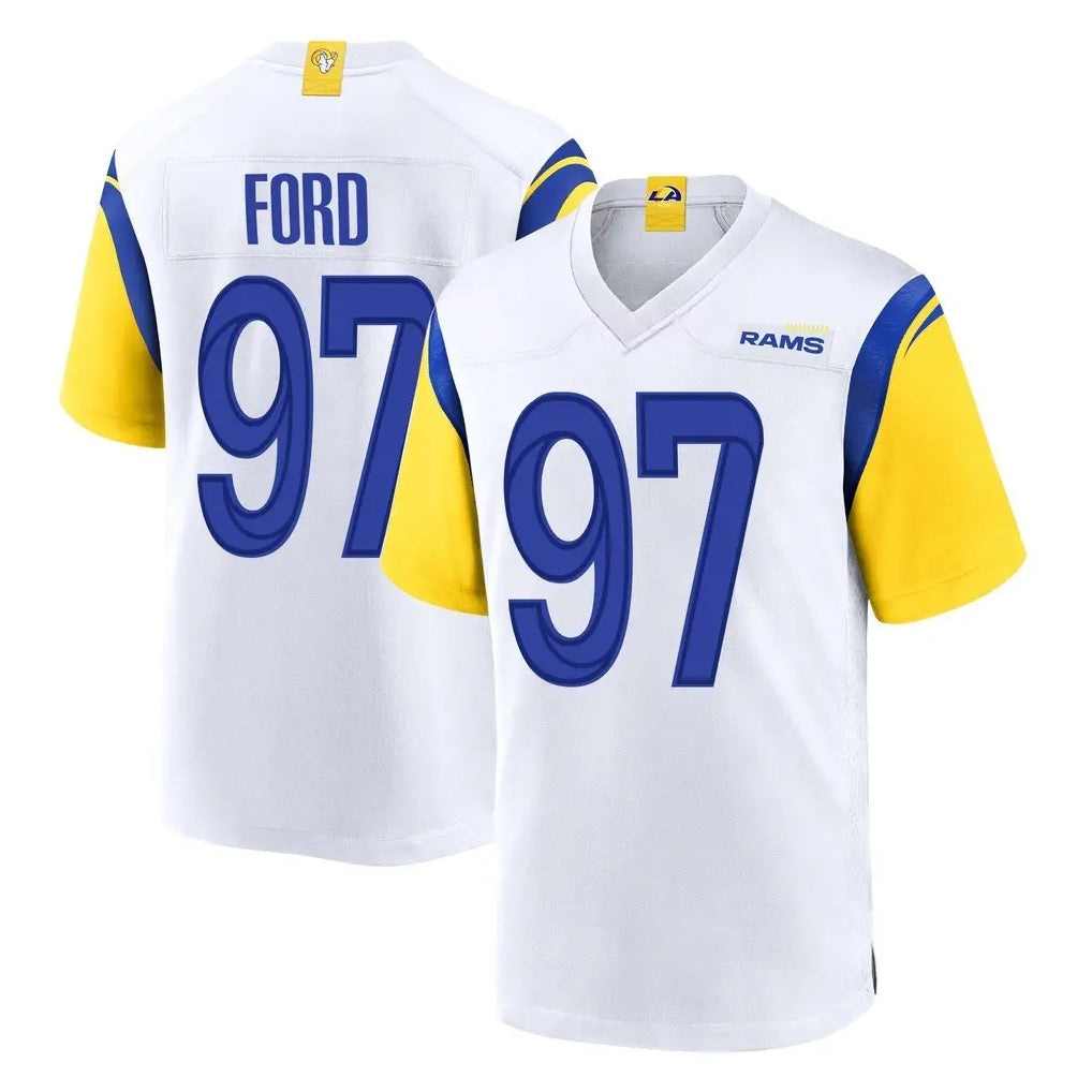 Rebec LA.Rams #97 Poona Ford Player White Home Game Stitched Jerseys