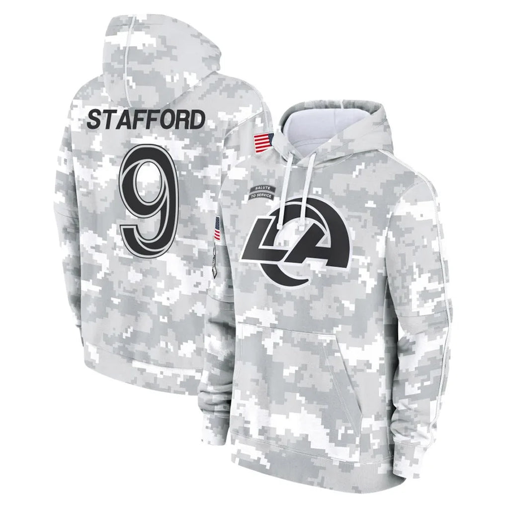 Rebec LA.Rams #9 Matthew Stafford Player Arctic Camo Salute to Service Hoodies Limited Game Stitched Jerseys