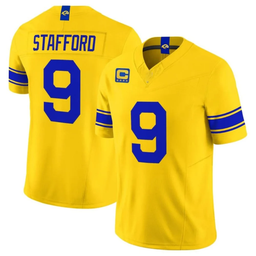 Rebec LA.Rams #9 Matthew Stafford Yellow F.U.S.E. With 4 Star C Patch Vapor Limited Football Stitched Jersey