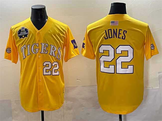 Rebec L.Tigers #22 Jared Jones Gold 2025 World Series Stitched Baseball American College Jerseys