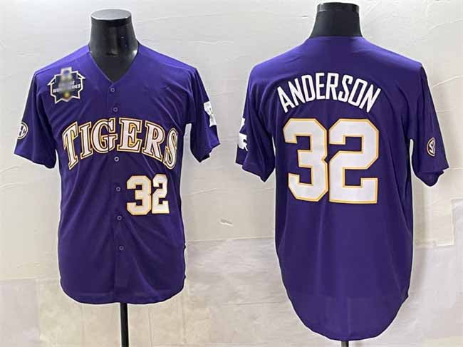 Rebec L.Tigers #32 Kade Anderson Purple 2025 World Series Stitched Baseball American College Jerseys