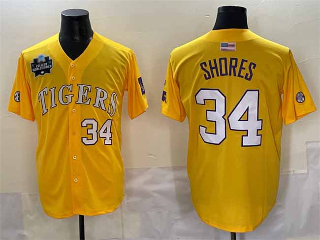 Rebec L.Tigers #34 Chase Shores Gold 2025 World Series Stitched Baseball American College Jerseys