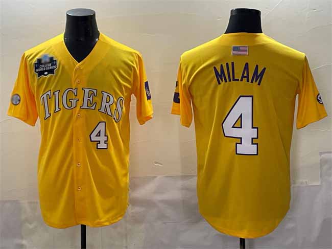 Rebec L.Tigers #4 Steven Milam Gold 2025 World Series Stitched Baseball American College Jerseys