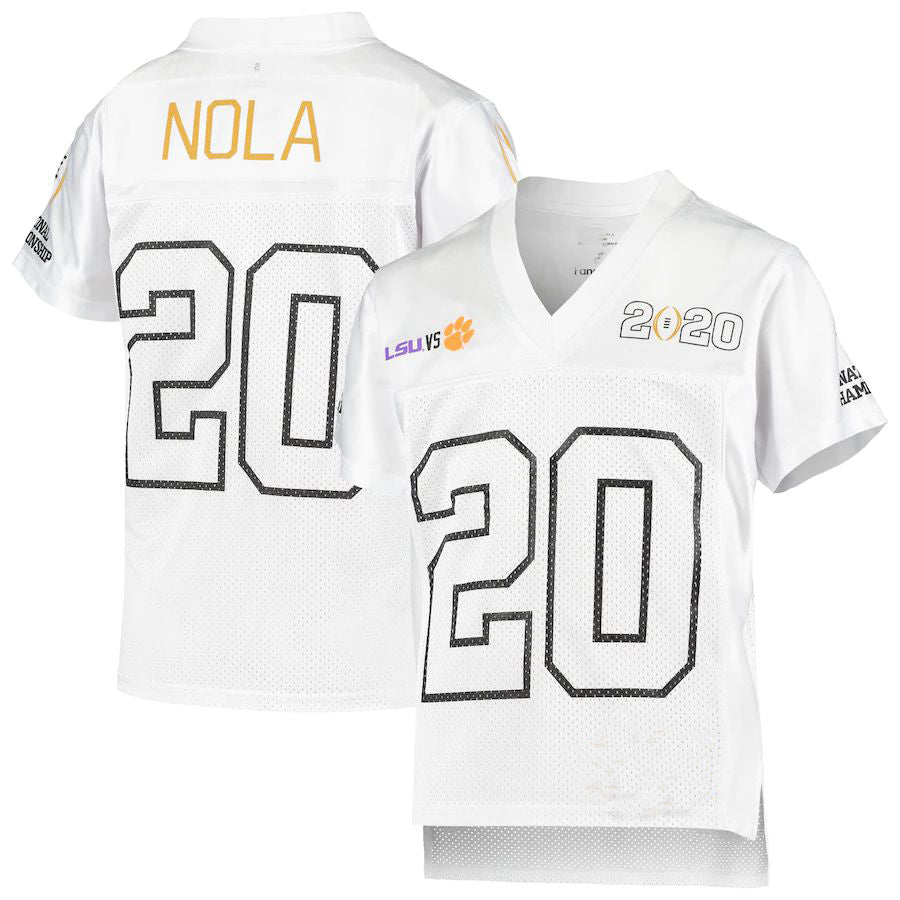 Rebec #20 L.Tigers vs Clemson Tigers Fanatics Branded 2020 CFP National Championship Matchup Replica Jersey White Football Jersey Stitched American College Jerseys