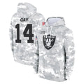 Rebec LV.Raiders #14 Matt Gay Player Arctic Camo Salute to Service Hoodies Limited Game Stitched Jerseys