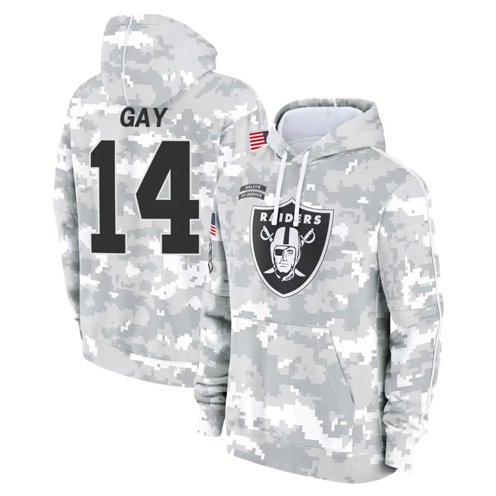 Rebec LV.Raiders #14 Matt Gay Player Arctic Camo Salute to Service Hoodies Limited Game Stitched Jerseys