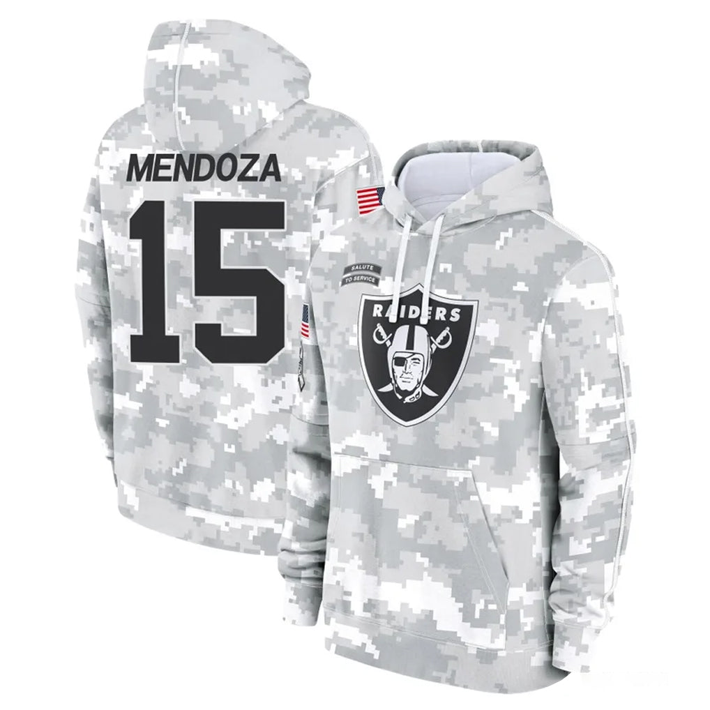 Rebec LV.Raiders #15 Fernando Mendoza Player Arctic Camo Salute to Service Hoodies Limited Game Stitched Jerseys