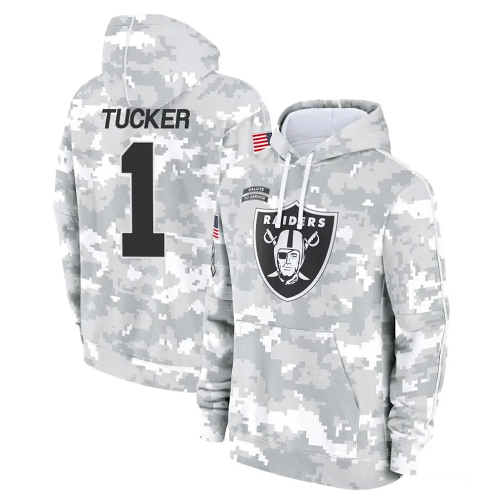 Rebec LV.Raiders #1 Tre Tucker Player Arctic Camo Salute to Service Hoodies Limited Game Stitched Jerseys