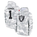 Rebec LV.Raiders #1 Tre Tucker Player Arctic Camo Salute to Service Hoodies Limited Game Stitched Jerseys