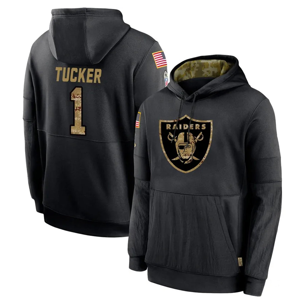 Rebec LV.Raiders #1 Tre Tucker Player Black Salute to Service Hoodies Limited Game Stitched Jerseys