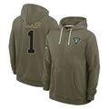 Rebec LV.Raiders #1 Tre Tucker Player Olive Salute to Service Pullover Hoodies Limited Stitched Jerseys