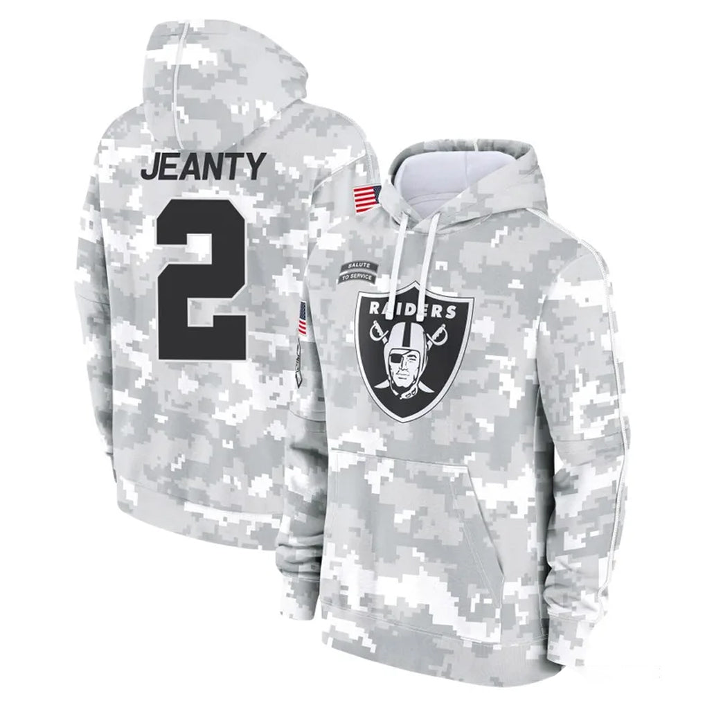 Rebec LV.Raiders #2 Ashton Jeanty Player Arctic Camo Salute to Service Hoodies Limited Game Stitched Jerseys