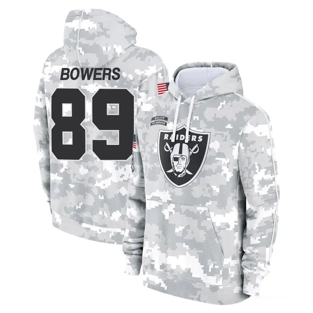 Rebec LV.Raiders #89 Brock Bowers Player Arctic Camo Salute to Service Hoodies Limited Game Stitched Jerseys