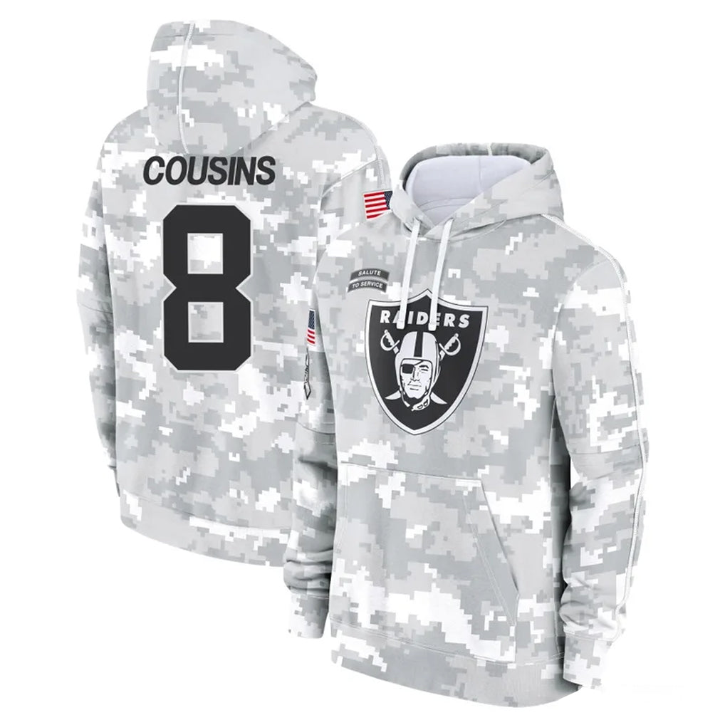 Rebec LV.Raiders #8 Kirk Cousins Player Arctic Camo Salute to Service Hoodies Limited Game Stitched Jerseys