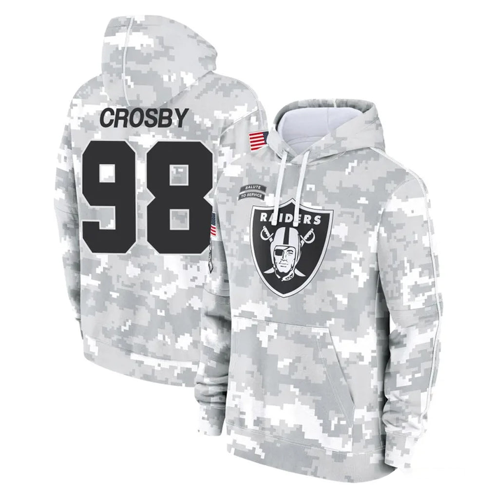 Rebec LV.Raiders #98 Maxx Crosby Player Arctic Camo Salute to Service Hoodies Limited Game Stitched Jerseys