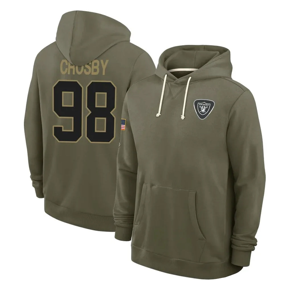 Rebec LV.Raiders #98 Maxx Crosby Player Olive Salute to Service Pullover Hoodies Limited Stitched Jerseys