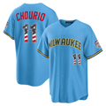 Rebec M.Brewers #11 Jackson Chourio Light Blue USA 250 Fourth of July Road Stadium Jersey