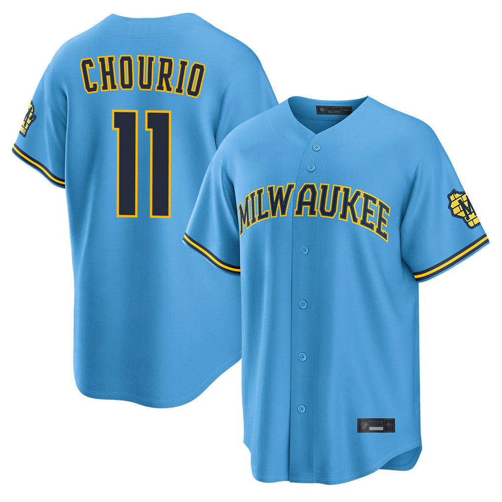 Rebec M.Brewers #11 Jackson Chourio Player Light Blue Road Stadium Game Stitched Jerseys