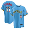 Rebec M.Brewers #11 Jackson Chourio Player Light Blue USA 250 Fourth of July Limited Elite Home Game Stitched Jerseys