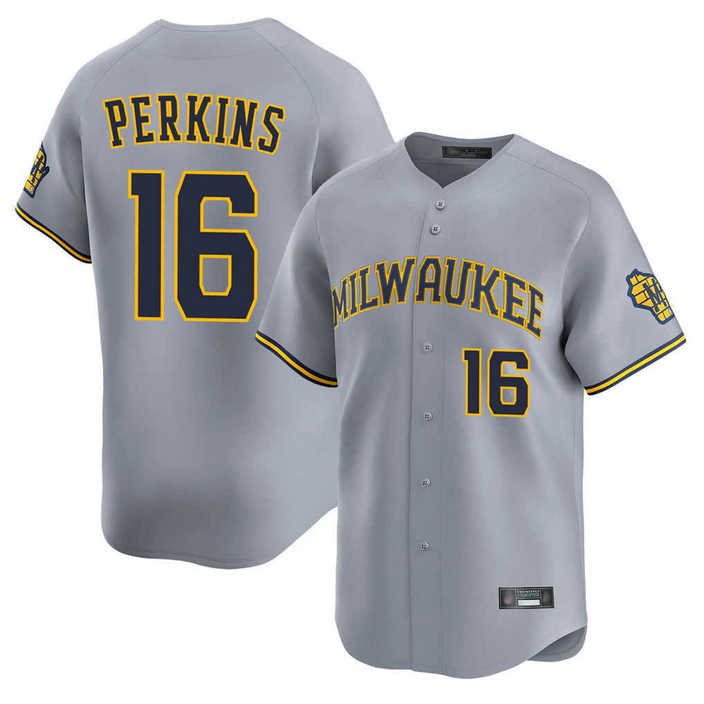 Rebec M.Brewers #16 Blake Perkins Player Gray Home Limited Stitched Jerseys