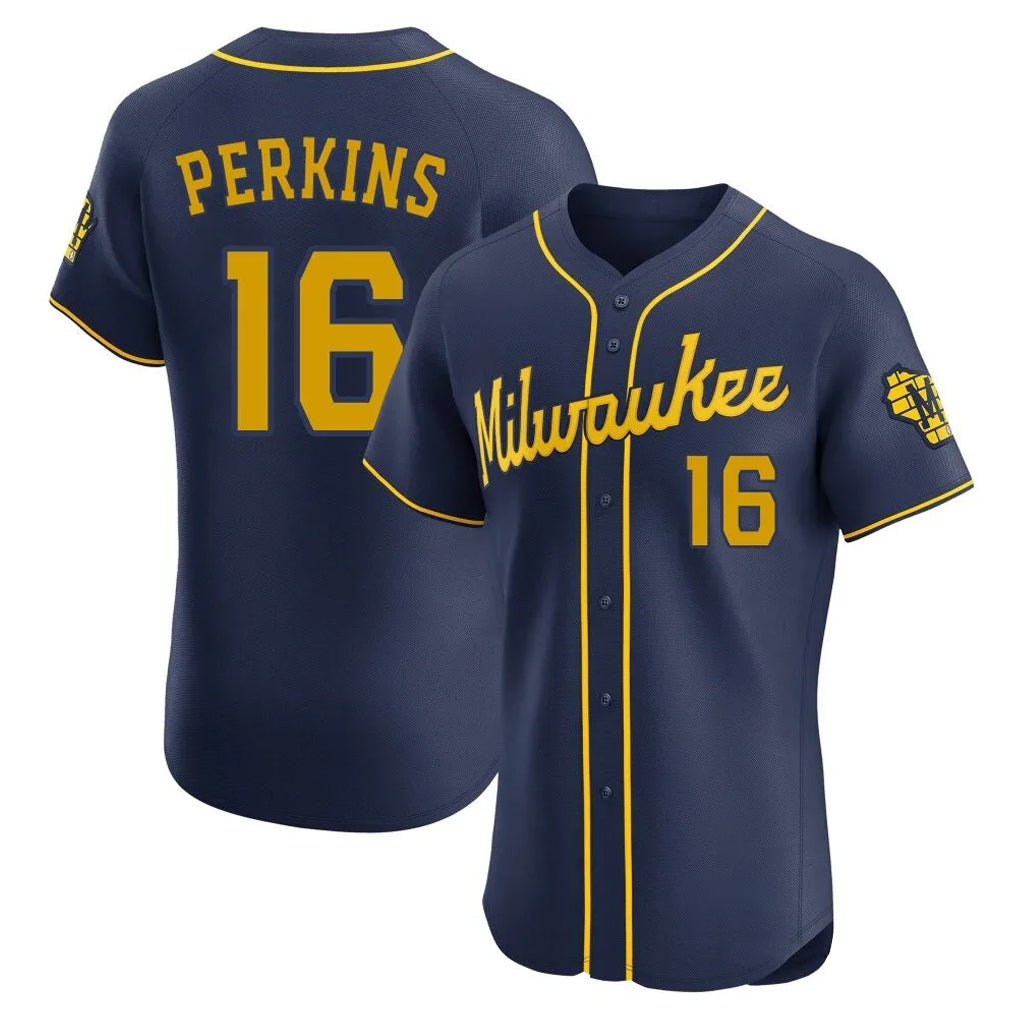 Rebec M.Brewers #16 Blake Perkins Player Navy Home Limited Elite Stitched Jerseys