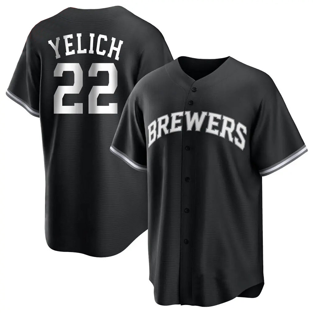 Rebec M.Brewers #22 Christian Yelich Player Black Game Home Stitched Jerseys