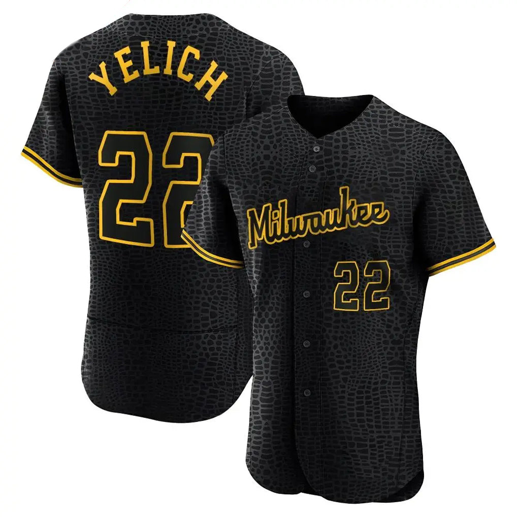 Rebec M.Brewers #22 Christian Yelich Player Black Snake Skin City Home Limited Elite Stitched Jerseys