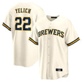 Rebec M.Brewers #22 Christian Yelich Player Cream Home Game Stitched Jerseys