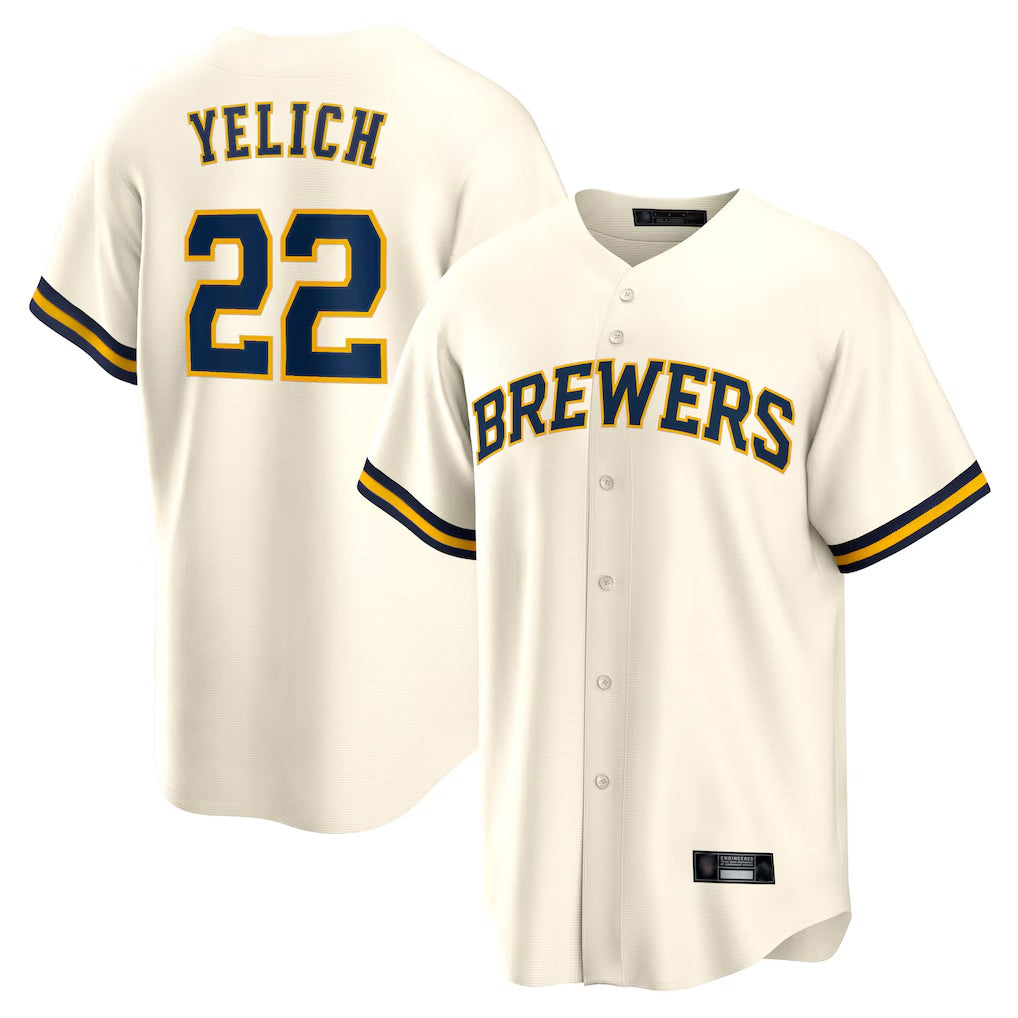 Rebec M.Brewers #22 Christian Yelich Player Cream Home Game Stitched Jerseys