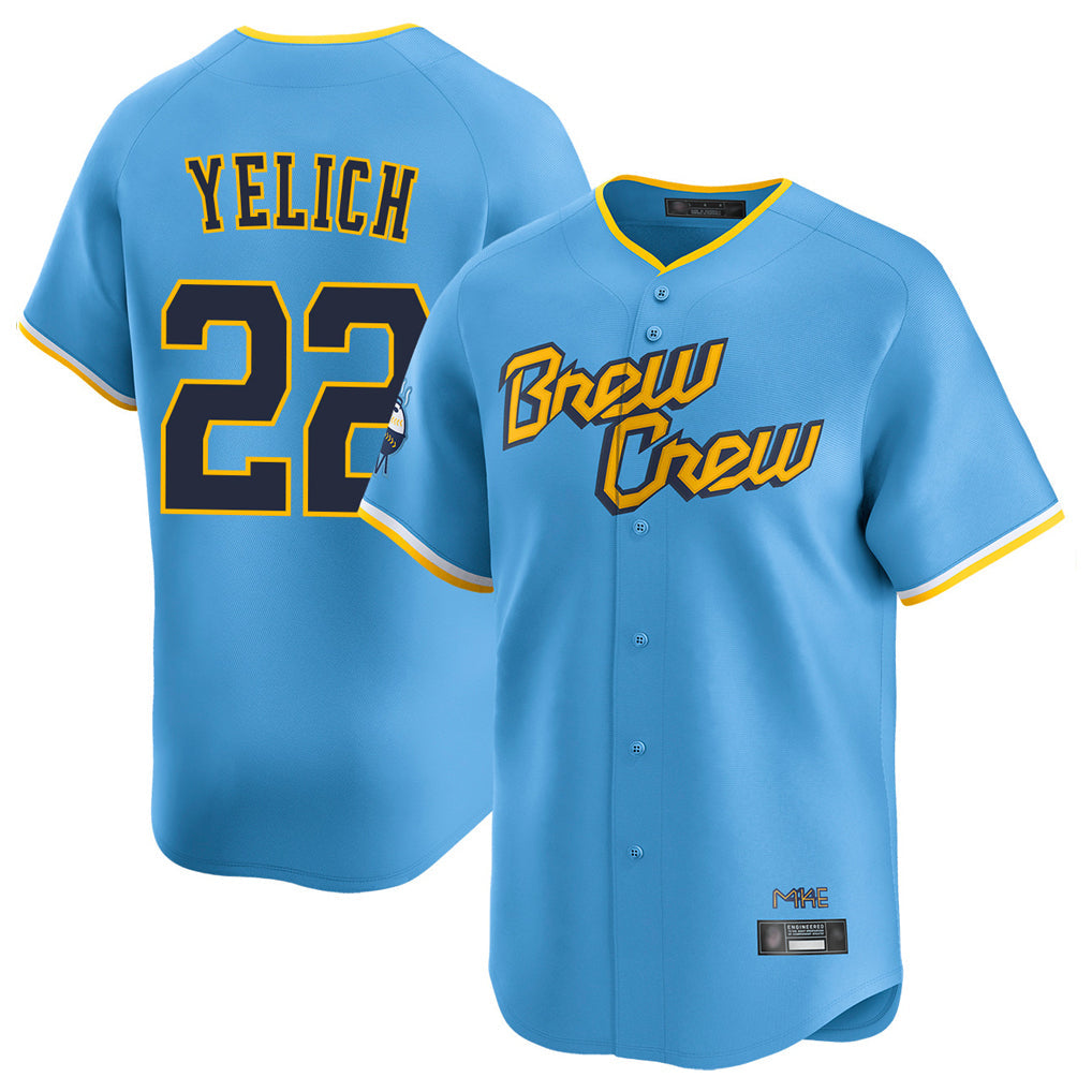 Rebec M.Brewers #22 Christian Yelich Player Light Blue City Connect Home Limited Stitched Jerseys