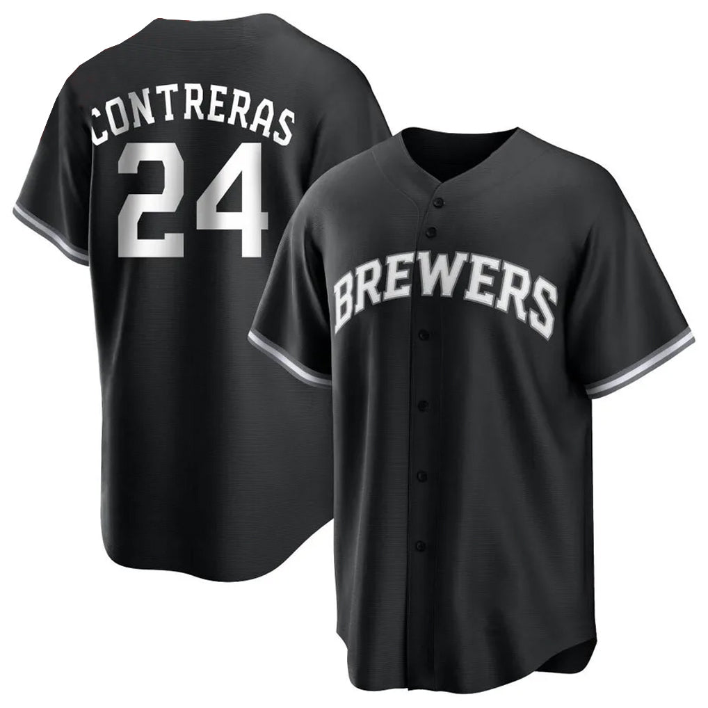 Rebec M.Brewers #24 William Contreras Player Black Game Home Stitched Jerseys