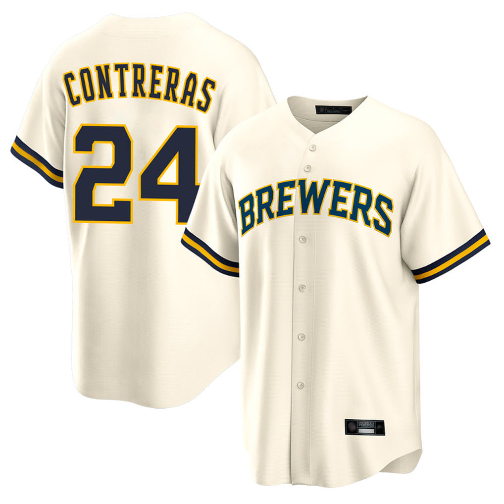 Rebec M.Brewers #24 William Contreras Player Cream Home Game Stitched Jerseys