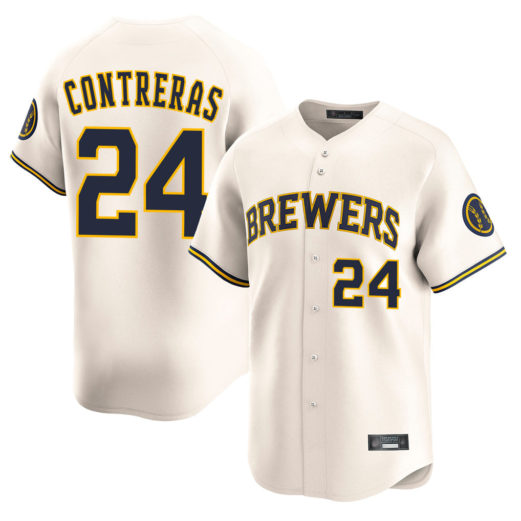 Rebec M.Brewers #24 William Contreras Player Cream Home Limited Game Stitched Jerseys