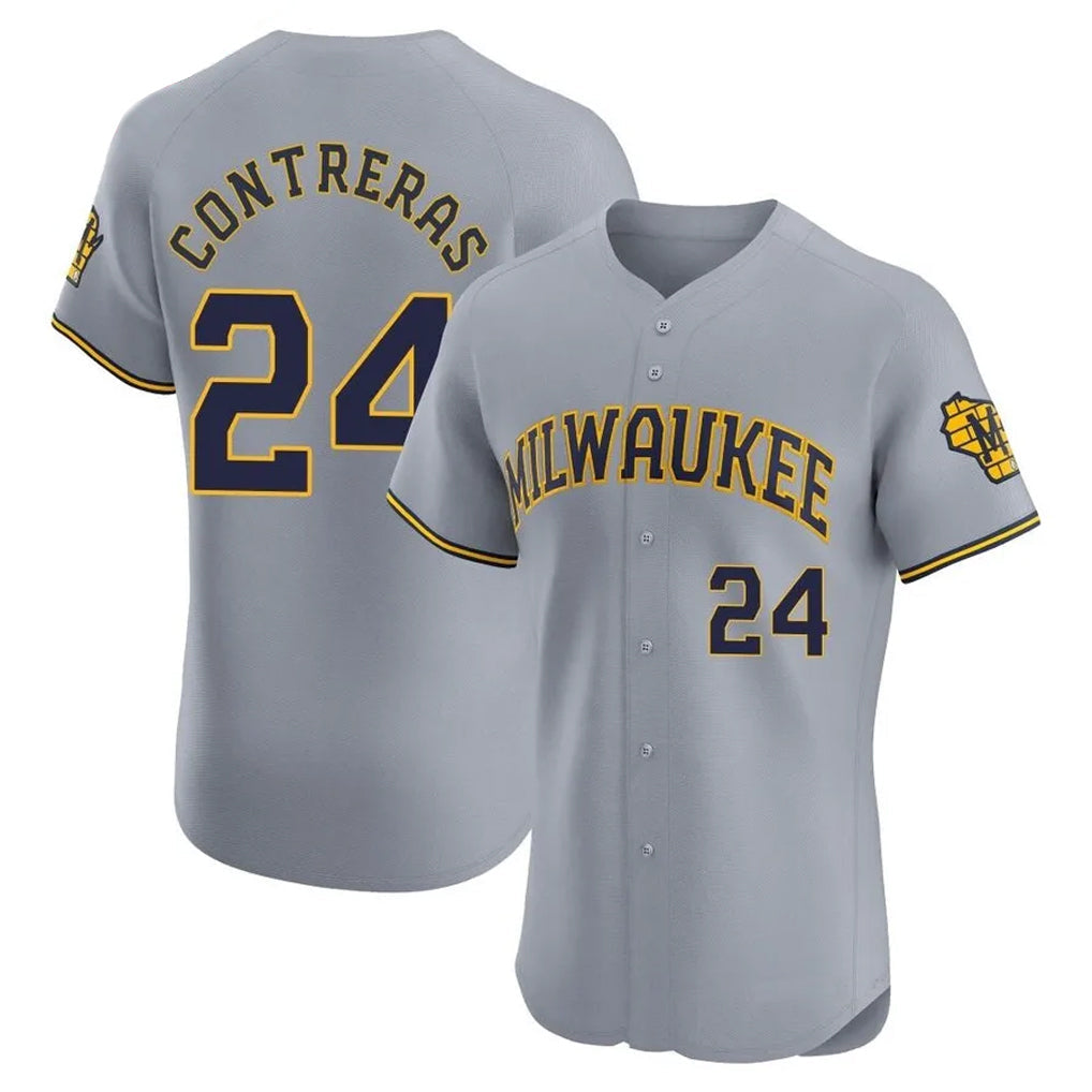 Rebec M.Brewers #24 William Contreras Player Gray Home Limited Elite Stitched Jerseys