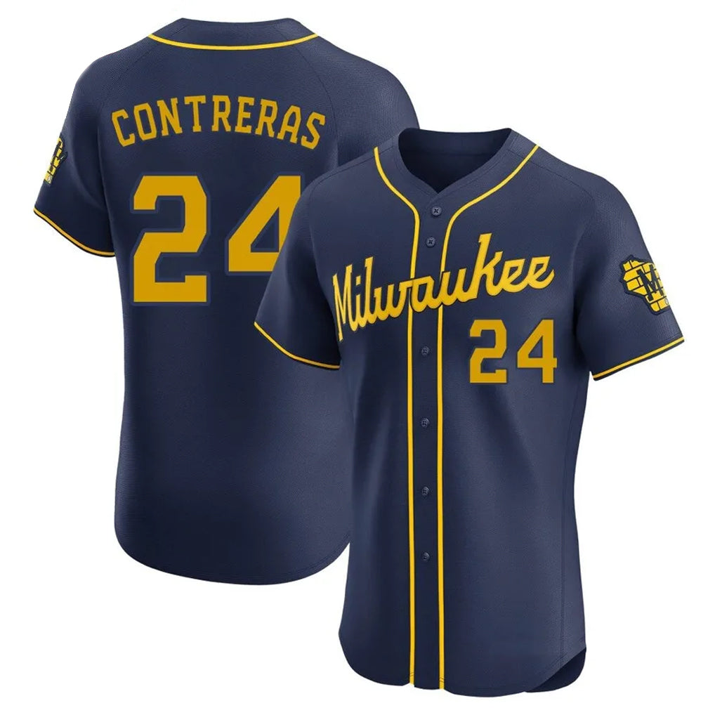 Rebec M.Brewers #24 William Contreras Player Navy Home Limited Elite Stitched Jerseys