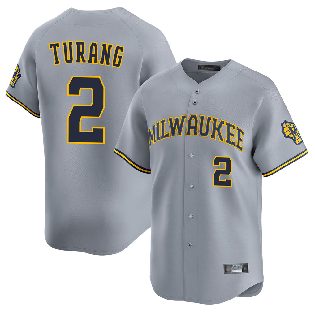 Rebec M.Brewers #2 Brice Turang Player Gray Home Limited Stitched Jerseys