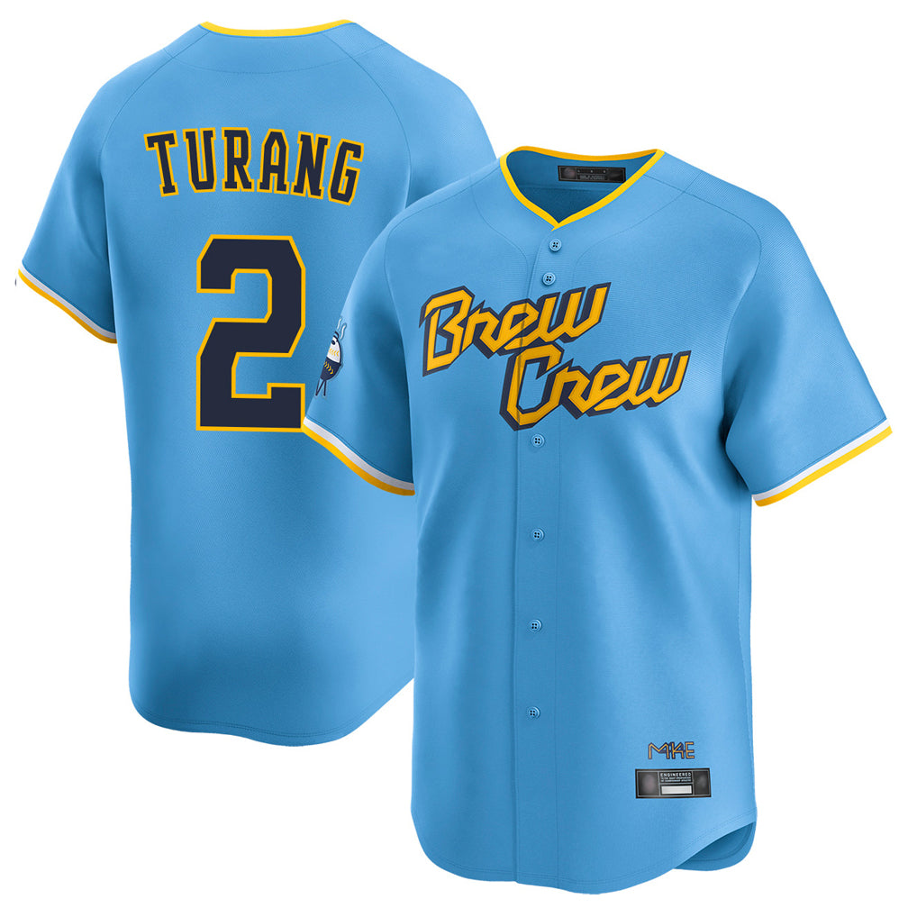 Rebec M.Brewers #2 Brice Turang Player Light Blue City Connect Home Limited Stitched Jerseys